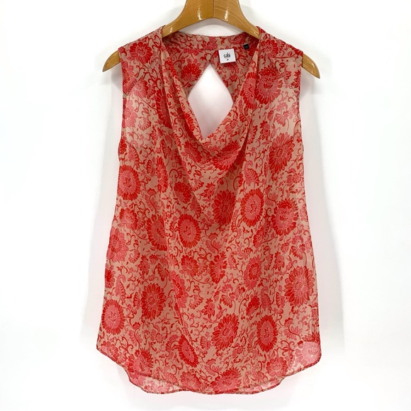 Cabi Vita Blouse #5037, Pink Paisley and Floral Sleeveless Cowl Neck Top, Medium - Picture 11 of 14